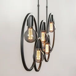 5-Lichts eettafelhanglamp ringen mat zwart><noscript><img width=