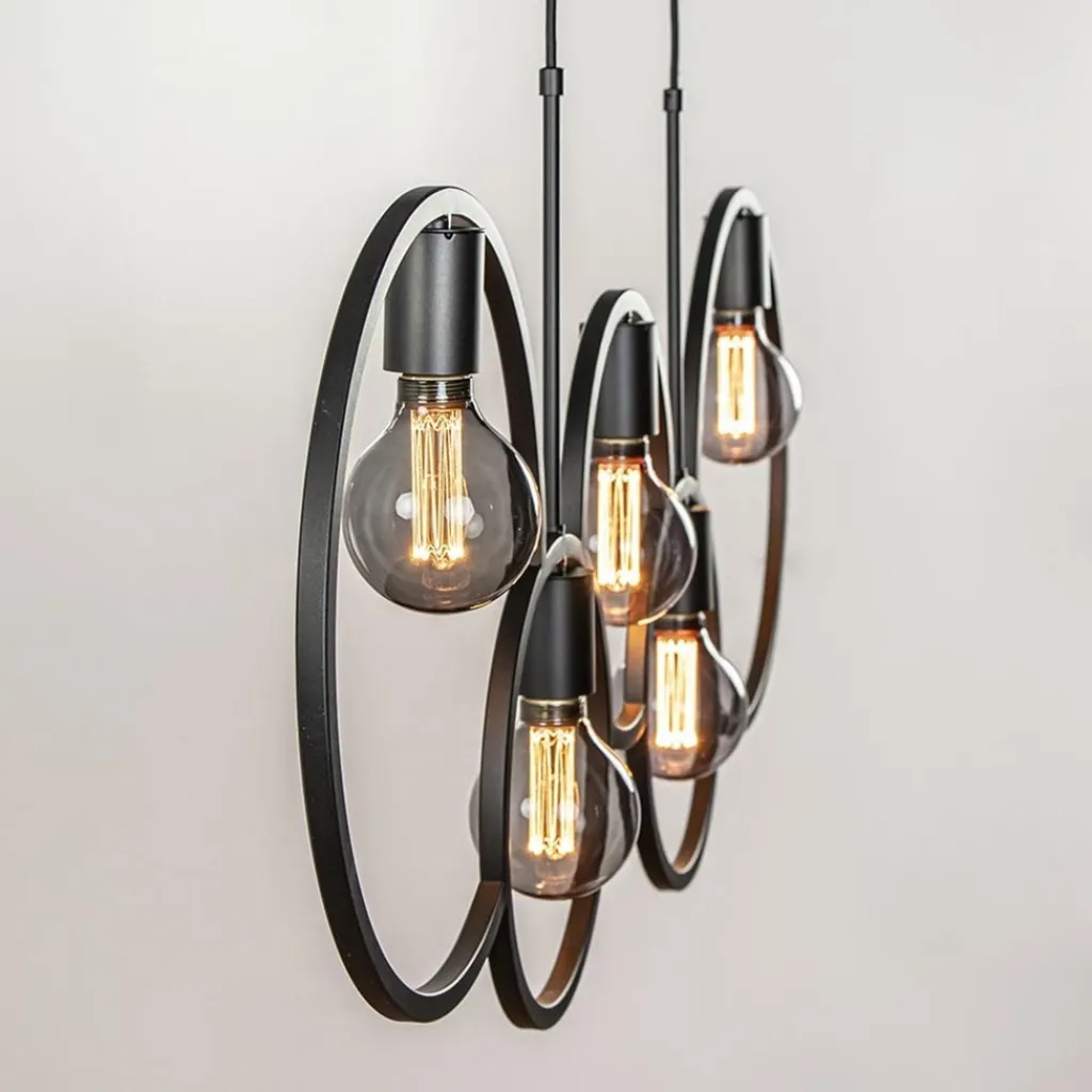 5-Lichts eettafelhanglamp ringen mat zwart>Straluma Shop