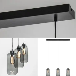 3-Lichts eettafelhanglamp smoke glas cilinder><noscript><img width=