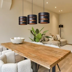 3-Lichts eettafelhanglamp zwart met goud><noscript><img width=