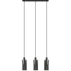3-Lichts eettafelhanglamp zwart met cilinder smoke glas>Straluma Best