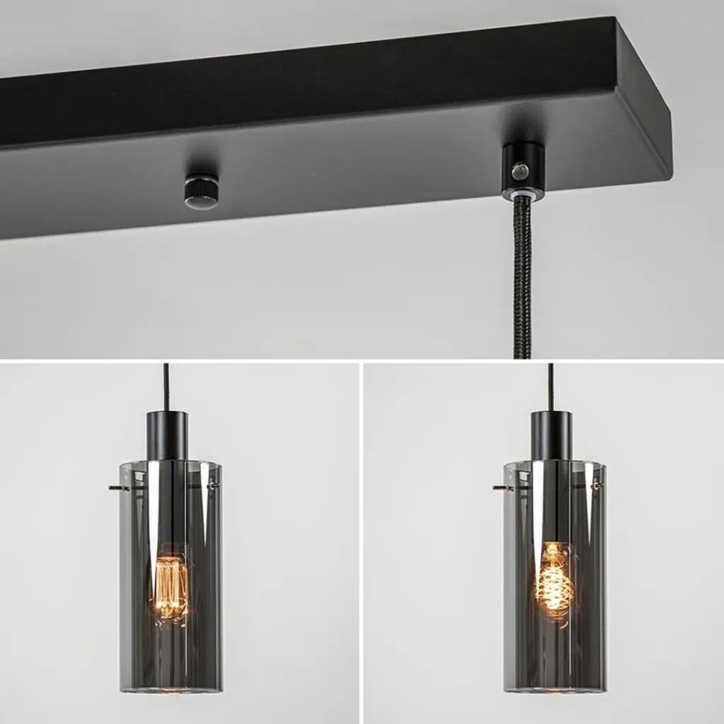 3-Lichts eettafelhanglamp zwart met cilinder smoke glas>Straluma Best