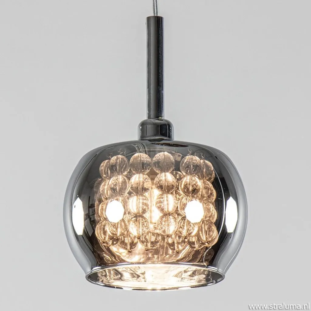 3-Lichts hanglamp chroom met smokey glazen kappen>Straluma Sale