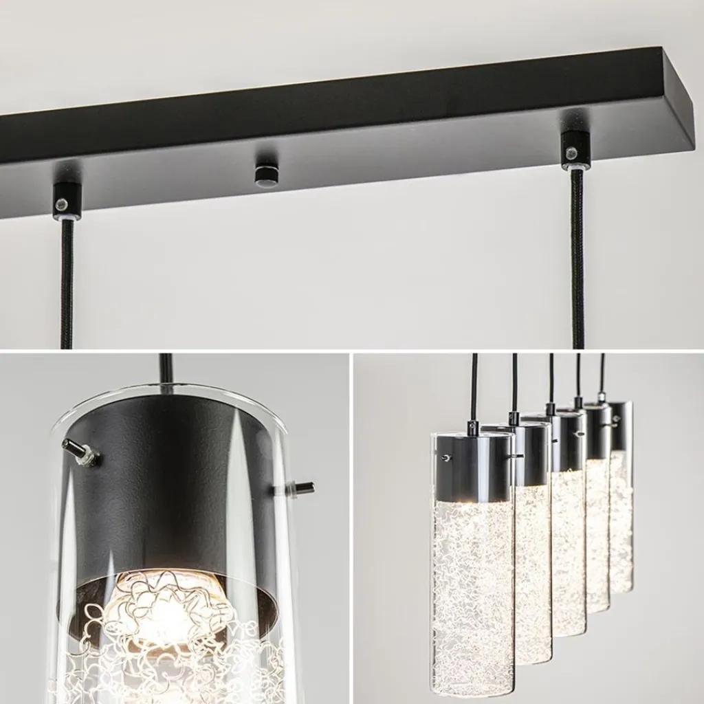 5-Lichts hanglamp cilinder helder glas met zwart>Straluma Cheap
