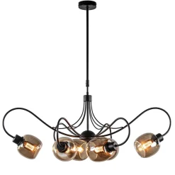 6-Lichts hanglamp mat zwart met smoke glazen kappen>Straluma Cheap