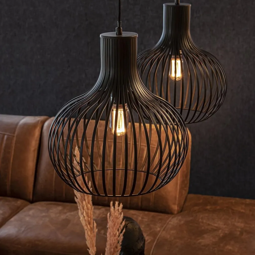 2-Lichts hanglamp met mat zwarte draad kappen>Straluma Cheap