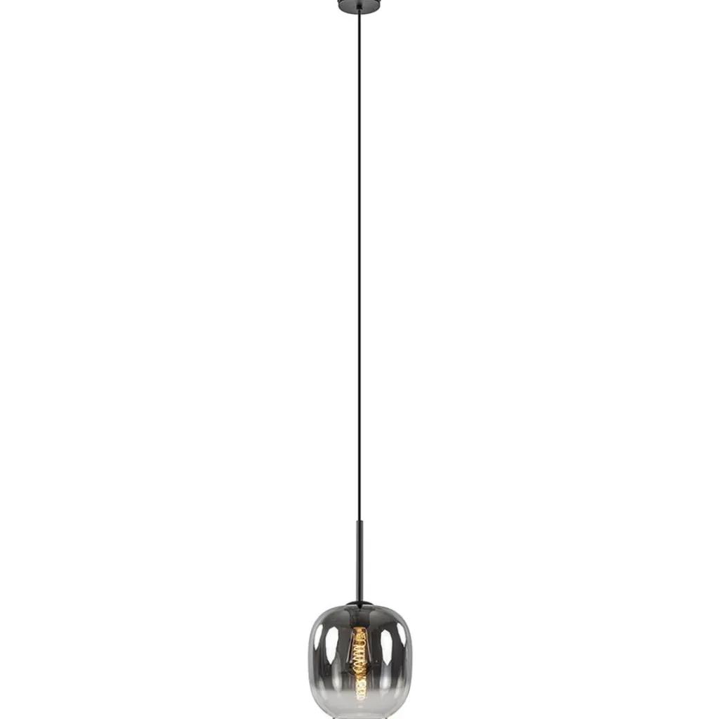 1-Lichts hanglamp zwart met smoke/helder glas>Straluma Outlet