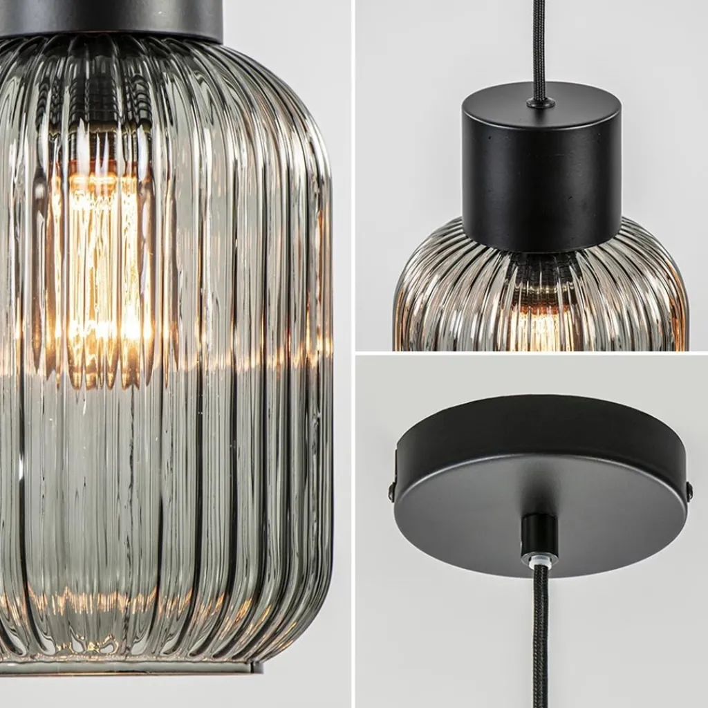 1-Lichts hanglamp zwart met smoke glazen cilinder>Straluma Best Sale