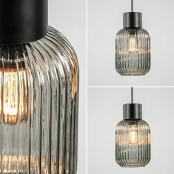 1-Lichts hanglamp zwart met smoke glazen cilinder><noscript><img width=