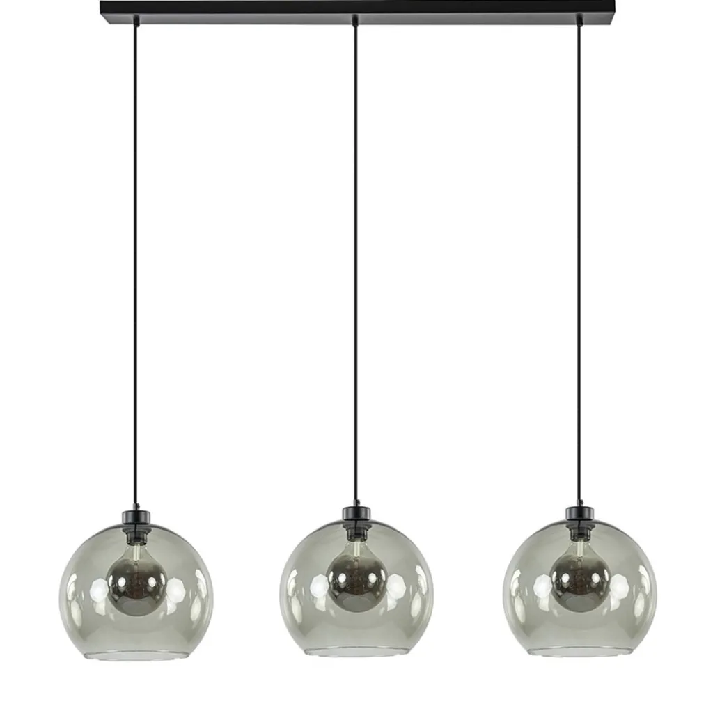 3-Lichts hanglamp zwart met smoke glas>Straluma Hot