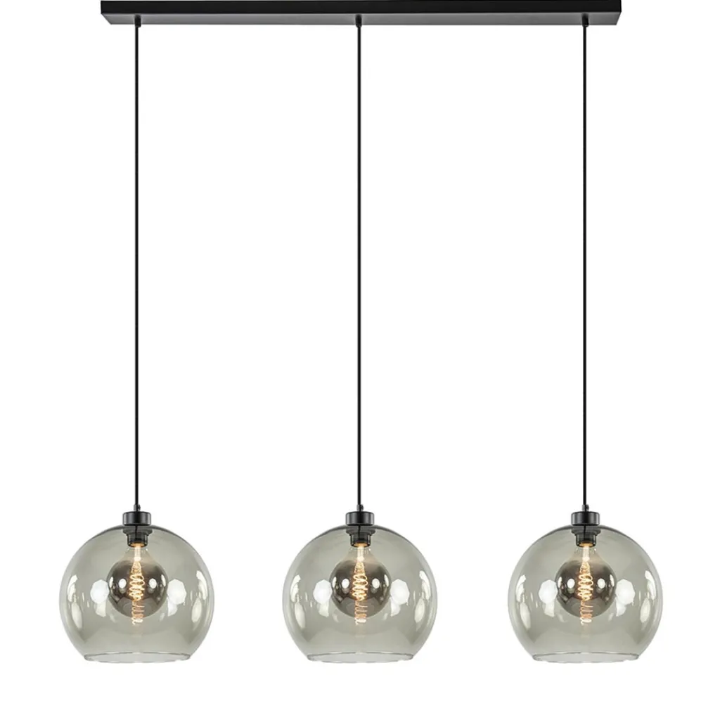 3-Lichts hanglamp zwart met smoke glas>Straluma Hot