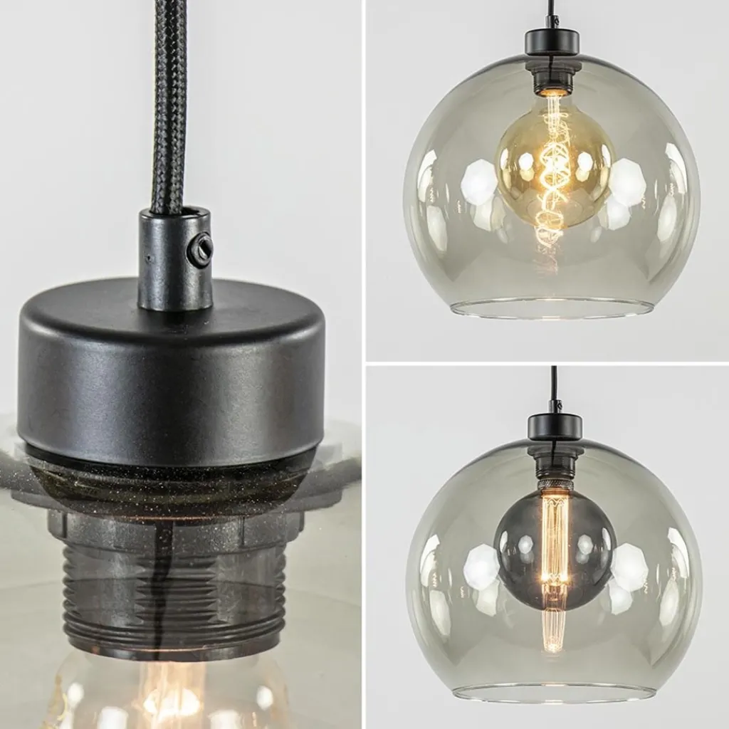 3-Lichts hanglamp zwart met smoke glas>Straluma Hot