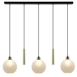 5-Lichts hanglamp zwart-goud met opaal glas>Straluma Fashion