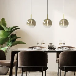 3-Lichts LED eettafelhanglamp met gold fading glas><noscript><img width=