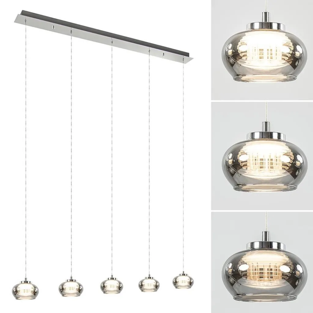 5-Lichts LED eettafelhanglamp smoke glas dimbaar>Straluma New