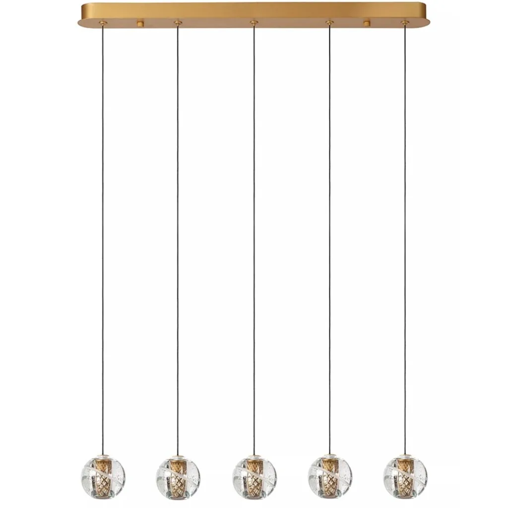 5-Lichts LED eettafelhanglamp goud met glas>Straluma Hot