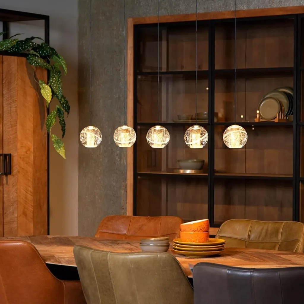 5-Lichts LED eettafelhanglamp goud met glas>Straluma Hot