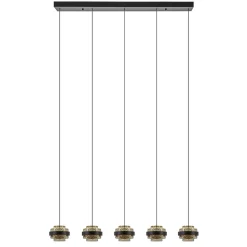 5-Lichts LED eettafelhanglamp zwart met champagne glas>Straluma Best Sale