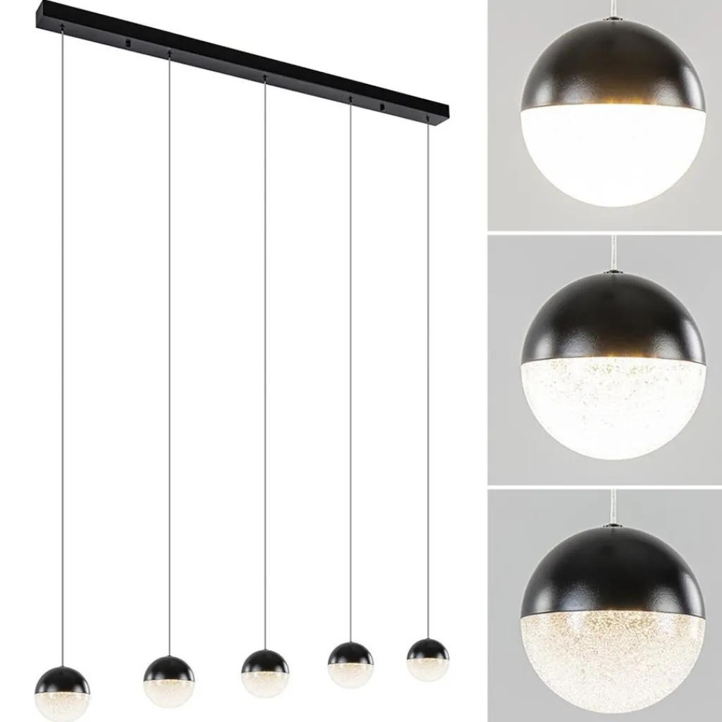 5-Lichts LED hanglamp zwart met diamant zand 3-standen dimbaar>Straluma Cheap