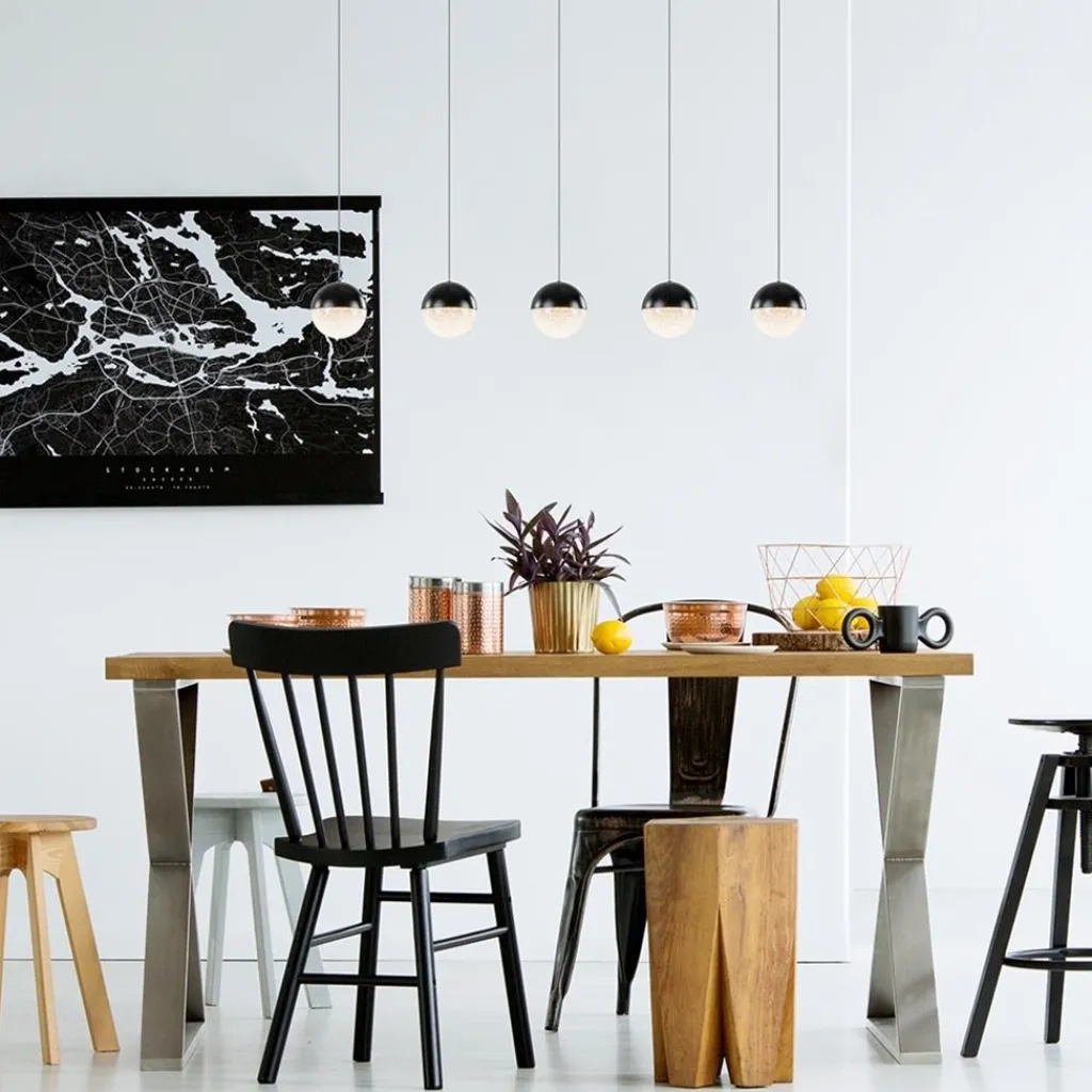 5-Lichts LED hanglamp zwart met diamant zand 3-standen dimbaar>Straluma Cheap