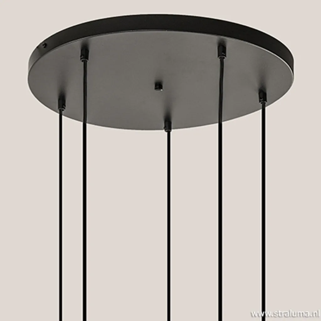 5-lichts plaat rond + pendels zwart ex.lb>Straluma Outlet