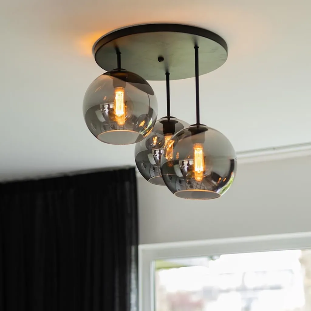 3-Lichts plafondlamp mat zwart met titanium glas>Straluma Store