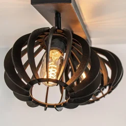 3-Lichts plafondlamp zwart met verstelbare houten kappen><noscript><img width=