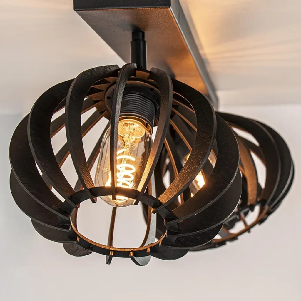3-Lichts plafondlamp zwart met verstelbare houten kappen>Straluma Flash Sale
