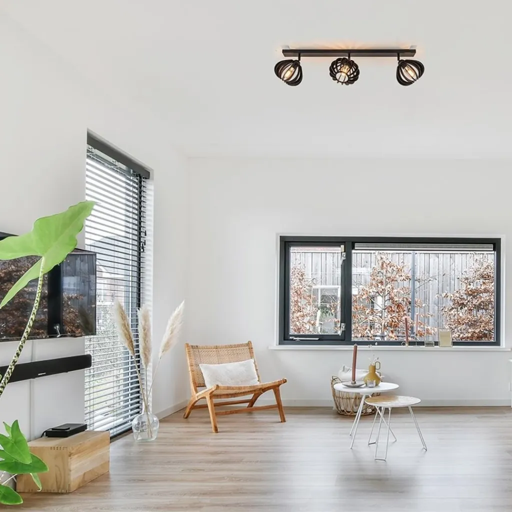 3-Lichts plafondlamp zwart met verstelbare houten kappen>Straluma Flash Sale