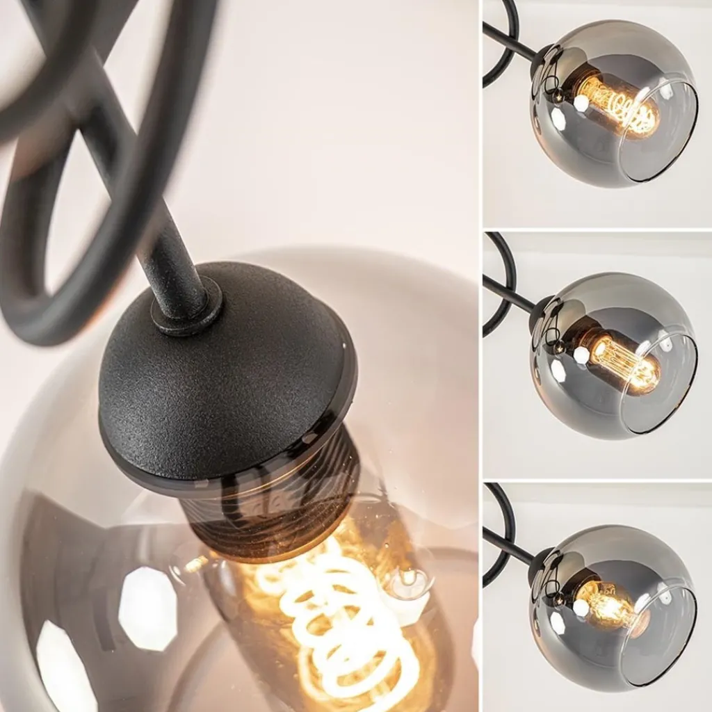 3-Lichts plafondlamp zwart met smoke glazen bollen>Straluma Outlet