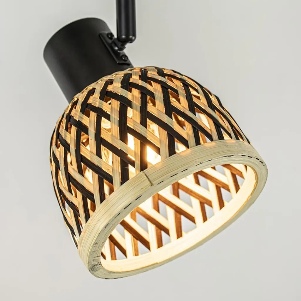 2-Lichts plafond/wandlamp zwart met bamboe kappen>Straluma Fashion