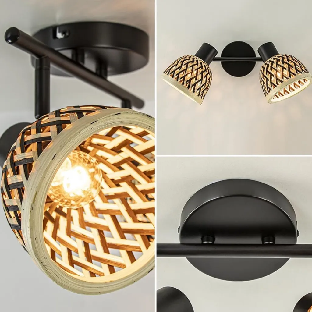 2-Lichts plafond/wandlamp zwart met bamboe kappen>Straluma Fashion