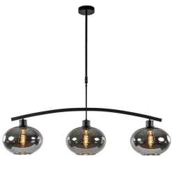 3-Lichts retro hanglamp zwart met smoke glas>Straluma Hot