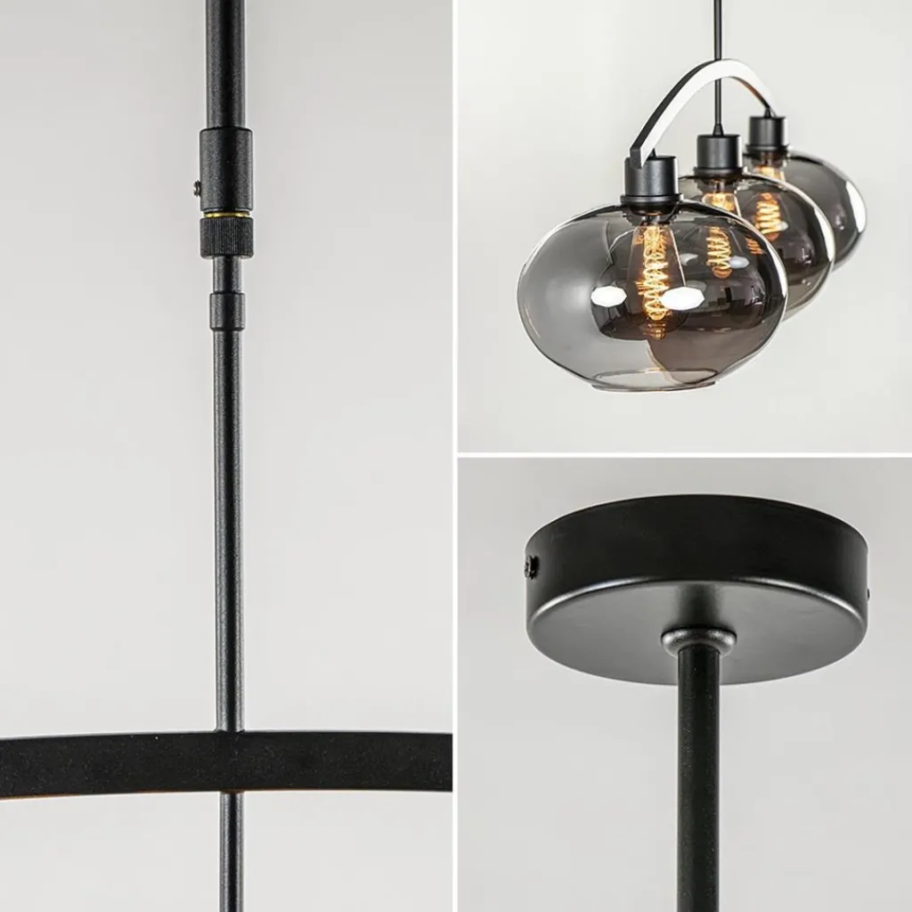 3-Lichts retro hanglamp zwart met smoke glas>Straluma Hot