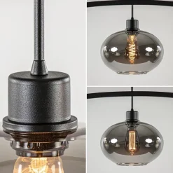 3-Lichts retro hanglamp zwart met smoke glas><noscript><img width=