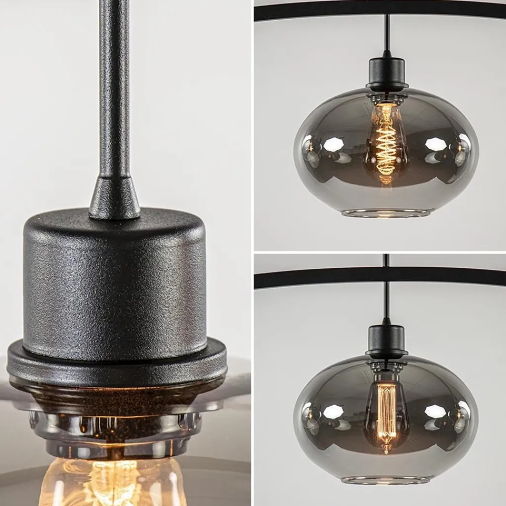 3-Lichts retro hanglamp zwart met smoke glas>Straluma Hot