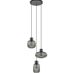 3-Lichts ronde eettafelhanglamp zwart met smoke glas>Straluma Online