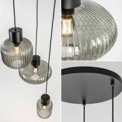 3-Lichts ronde eettafelhanglamp zwart met smoke glas><noscript><img width=