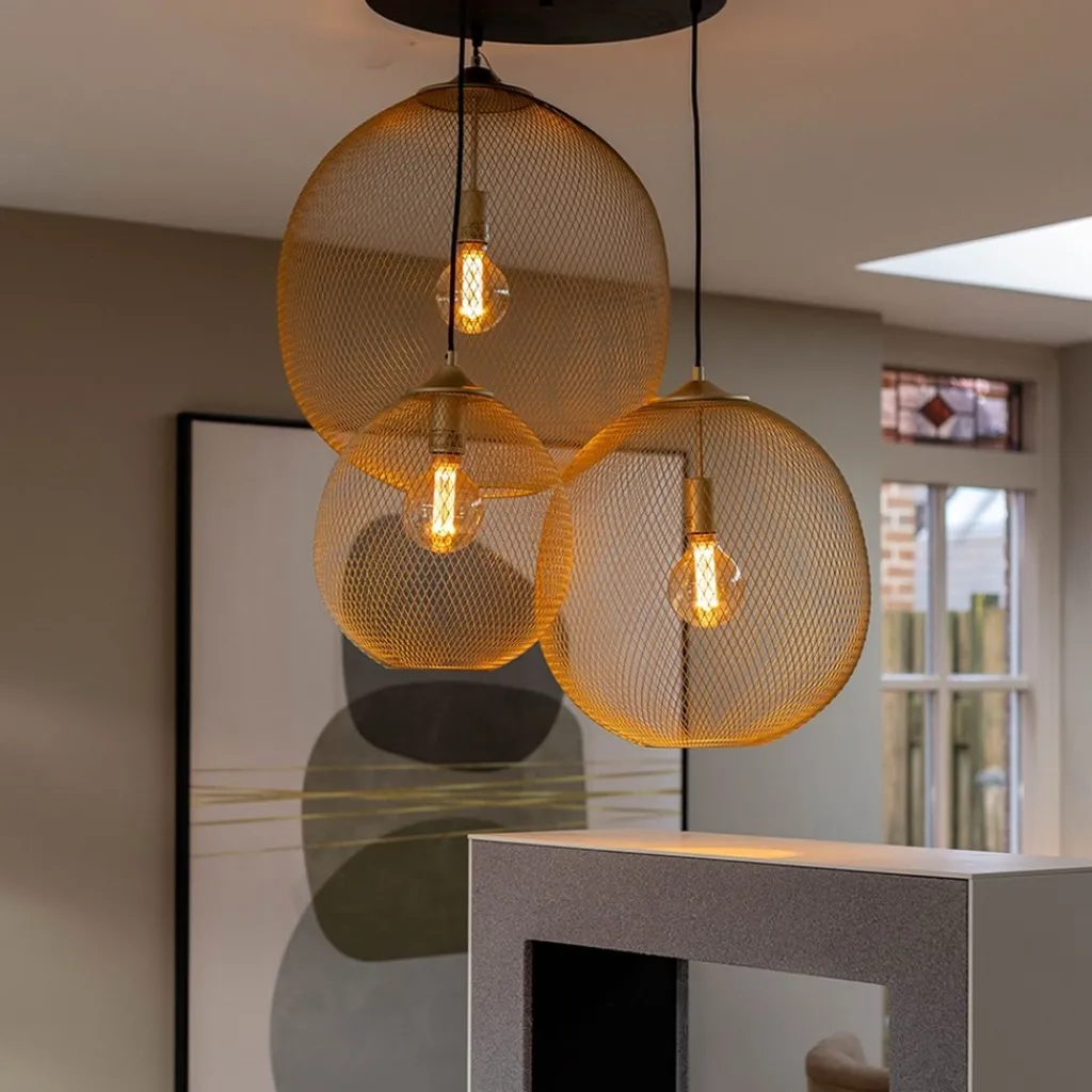 3-Lichts ronde hanglamp goud/mat zwart>Straluma Shop