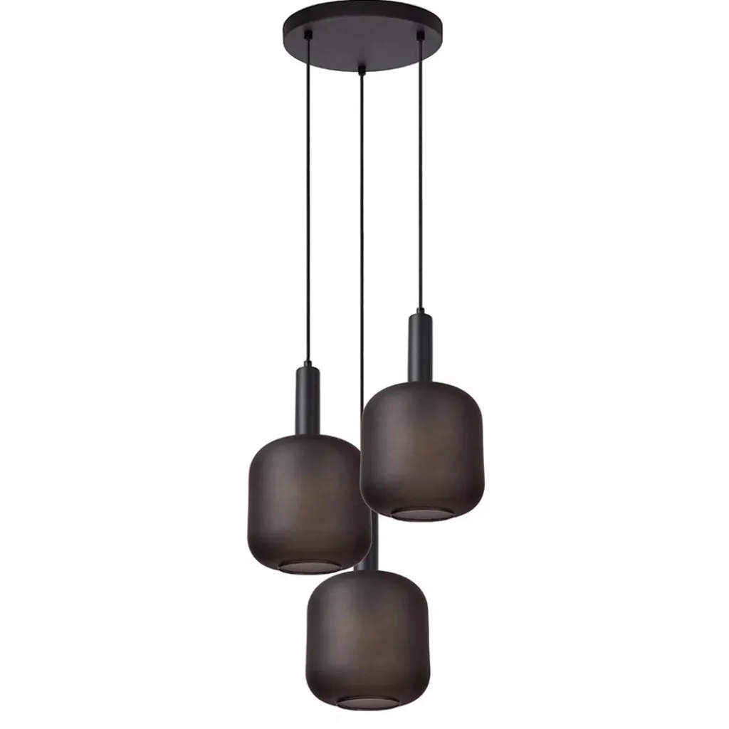 3-Lichts ronde hanglamp mat zwarte glazen kappen>Straluma Best