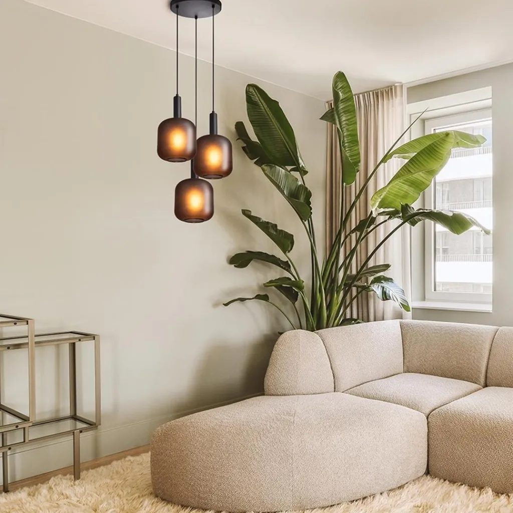 3-Lichts ronde hanglamp mat zwarte glazen kappen>Straluma Best