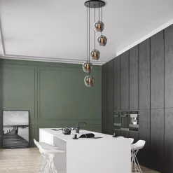 5-Lichts ronde hanglamp zwart met smokey glas><noscript><img width=