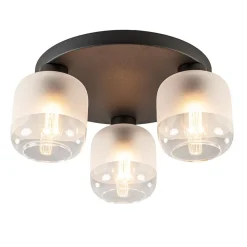 3-Lichts ronde plafondlamp zwart met helder/mat glas>Straluma Outlet