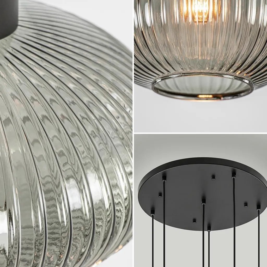 6-Lichts vide hanglamp smoke glas met zwarte details>Straluma Hot
