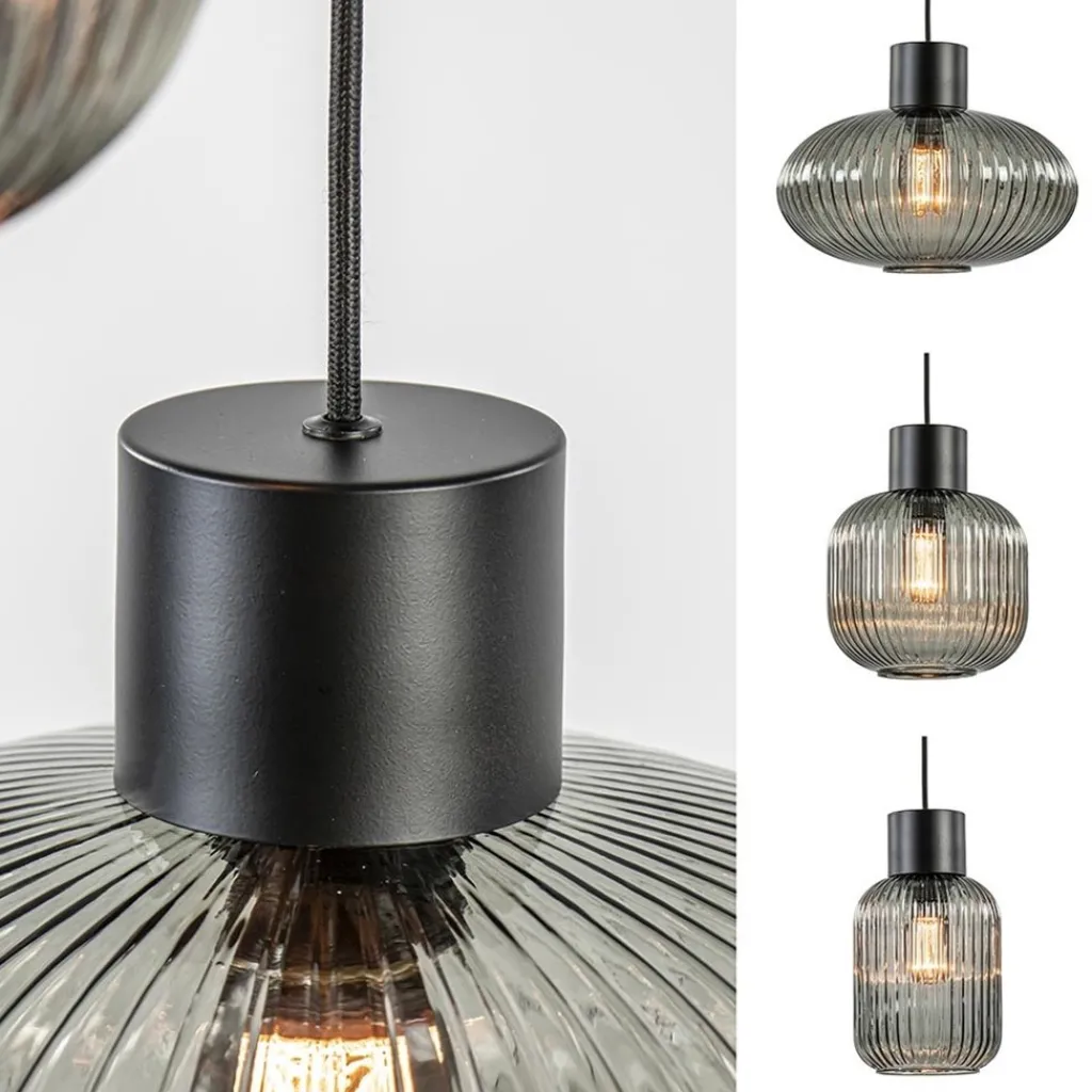 6-Lichts vide hanglamp smoke glas met zwarte details>Straluma Hot