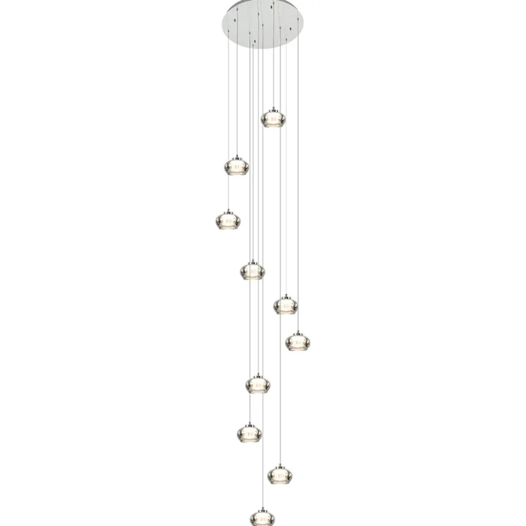 10-Lichts videlamp chroom/smoke glas inclusief dimbaar LED>Straluma Hot