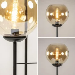 3-Lichts vloerlamp mat zwart met amber glazen bollen><noscript><img width=
