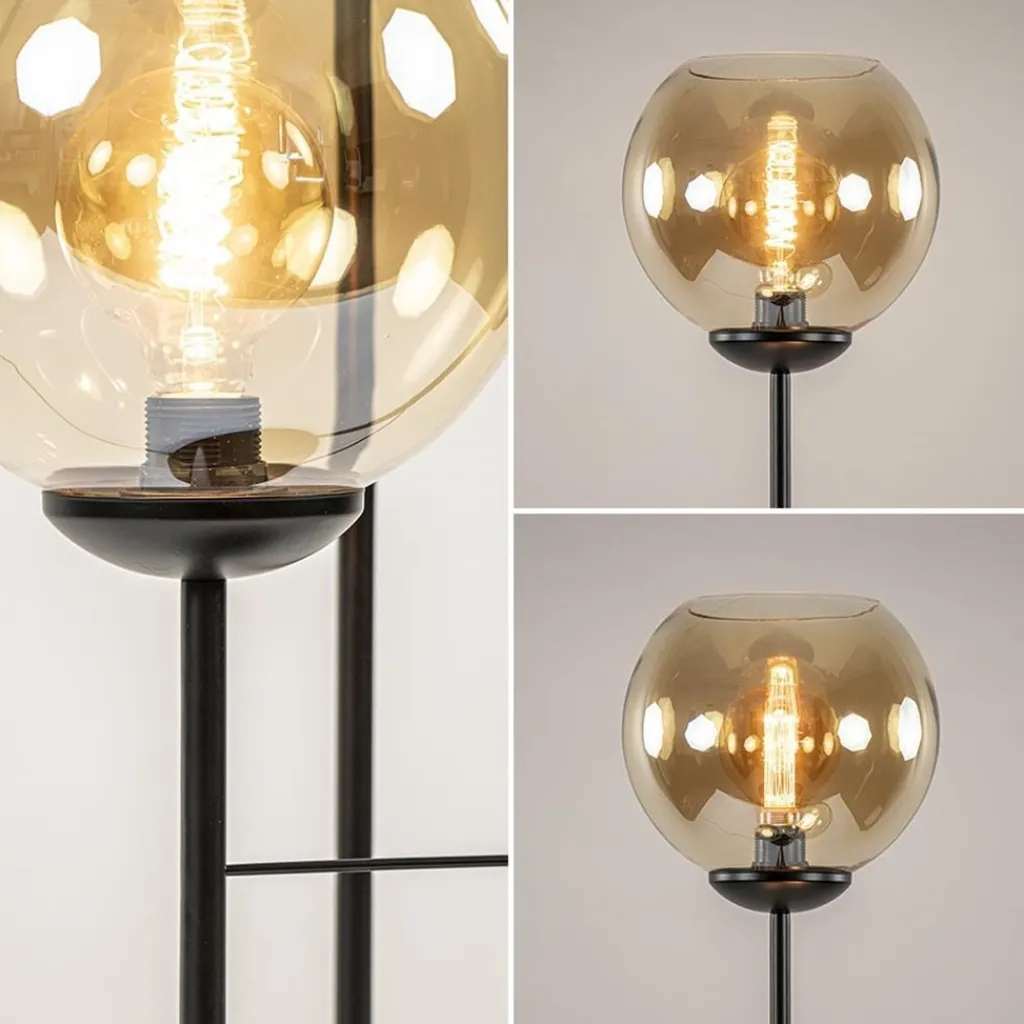 3-Lichts vloerlamp mat zwart met amber glazen bollen>Straluma Cheap