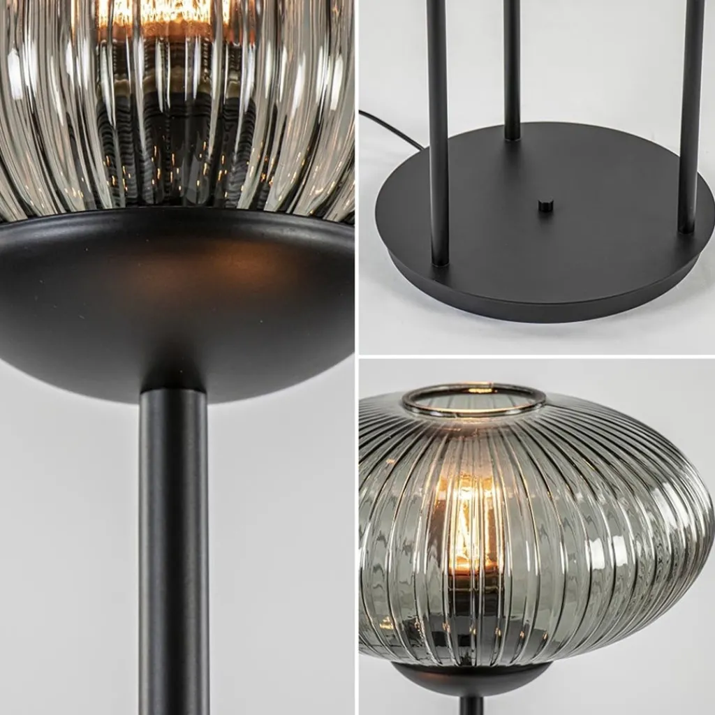 3-Lichts vloerlamp met smoke glazen kappen reliëf>Straluma New
