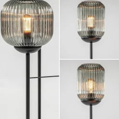 3-Lichts vloerlamp met smoke glazen kappen reliëf><noscript><img width=